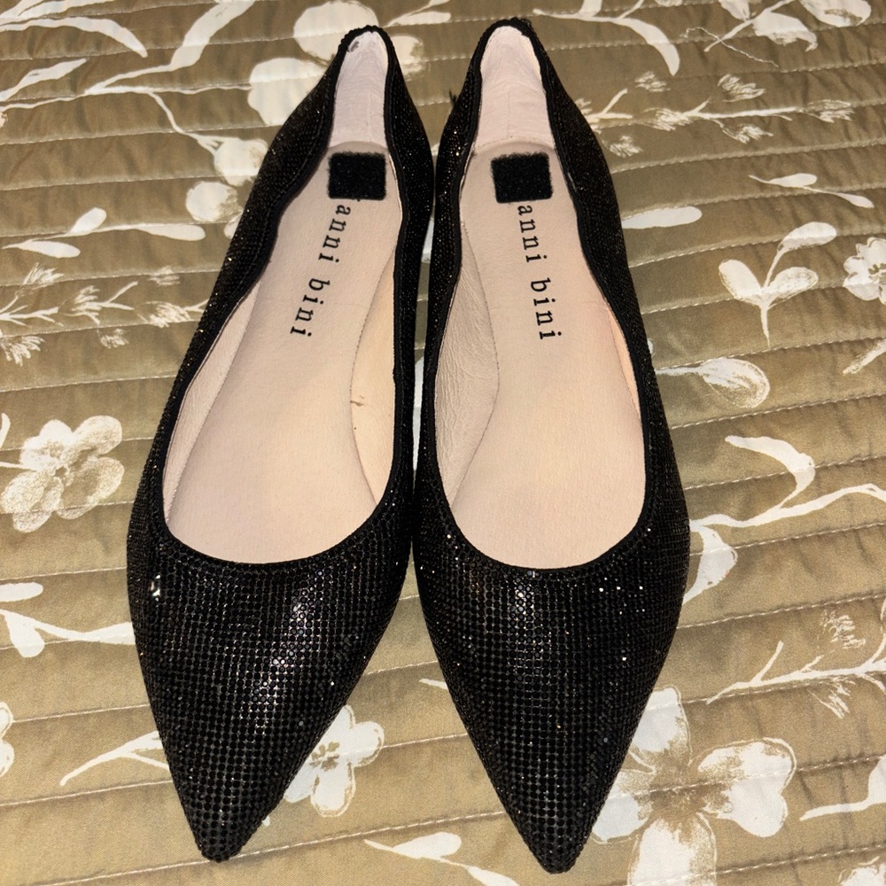 GIANNI‎ BINI Black Glitter Flats Shoes Women’s 9.5 W Pointed Toe